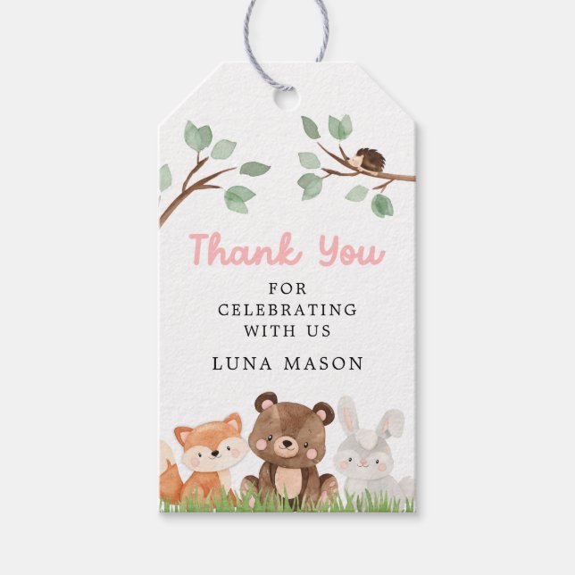 Baby Shower för flicka Woodland Tack för favoritta Presentetikett (Framsidan)