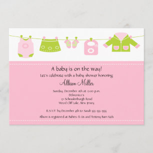 Baby shower för flickatvättklädstreck inbjudningar