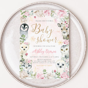 Baby Shower för flickvinter-arktiska djur Inbjudningar