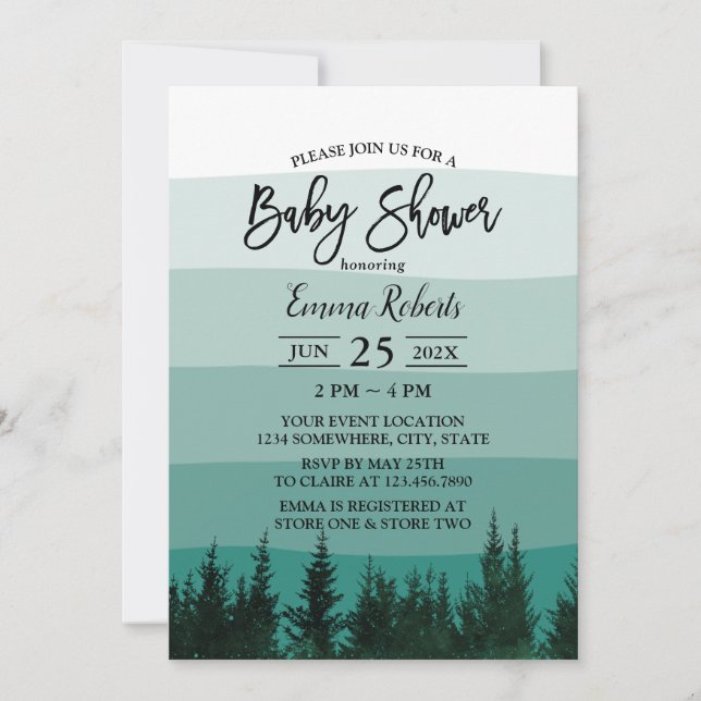 Baby Shower för Forest Gräs Träd Teal Rand Inbjudningar (Framsida)