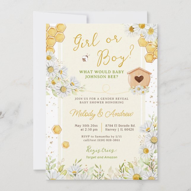 Baby Shower för Gender för flicka eller Boy Bumble Inbjudningar (Framsida)