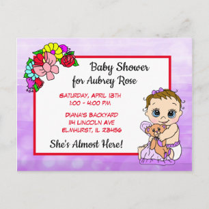 Baby Shower for Girl, Lila Blommigt Baby vykort