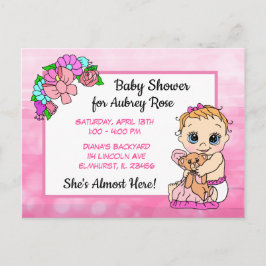 Baby Shower for Girl, Rosa Bow Baby Vykort