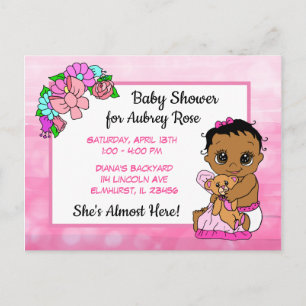 Baby Shower for Girl, Rosa Bow Ethnic Baby Inbjuda Vykort