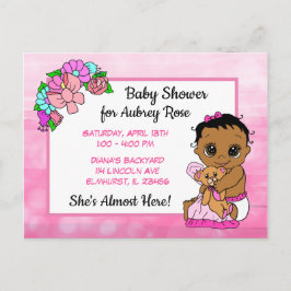 Baby Shower for Girl, Rosa Bow Ethnic Baby Inbjuda Vykort