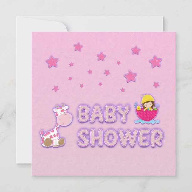 Baby Shower for Girl Stars and Giraffe Inbjudningar (Framsida)