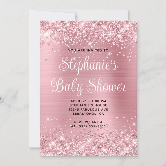 Baby Shower för Glittery Rosa Foil Online Registry Inbjudningar (Framsida)