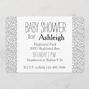 Baby shower för grå färgLeopardtryck Inbjudningar
