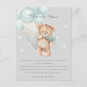 Baby Shower för grått Blue Bear Barly Wait Balloon Vykort