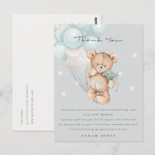 Baby Shower för grått Blue Bear Barly Wait Balloon Vykort