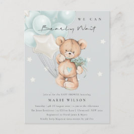 Baby Shower för grått Blue Bear Barly Wait Balloon Vykort