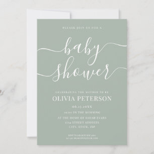 Baby Shower för Grönt för elegant Script Sage Inbjudningar