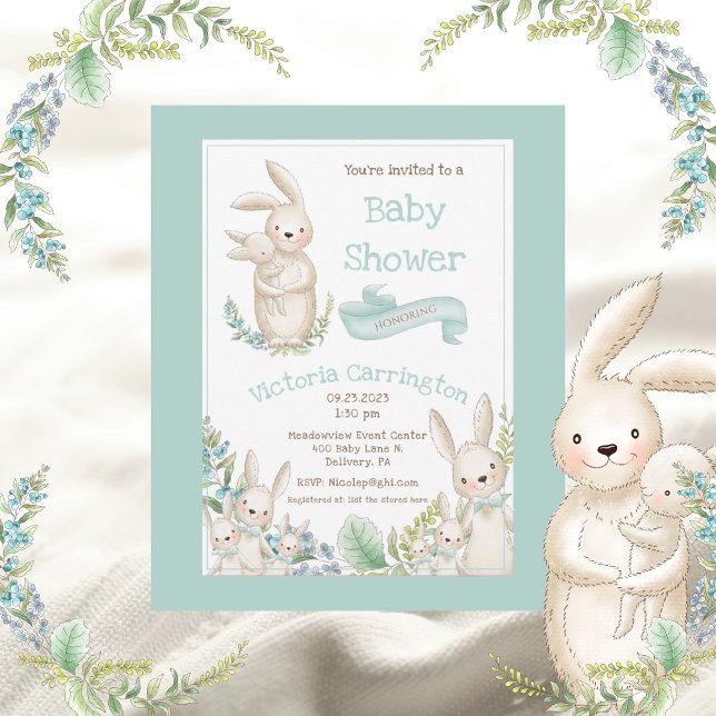 Baby Shower för Grönt för kute på djur Inbjudningar (Skapare uppladdad)