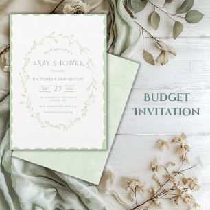 Baby Shower för Grönt Scallop Ram Vintage Inbjudningar