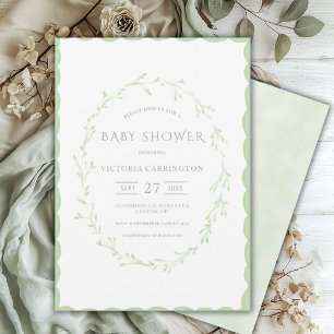Baby Shower för grönt Scallop Ram Vintage Inbjudningar
