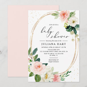 Baby Shower för guld Geometric Rosa Blommigt Inbjudningar