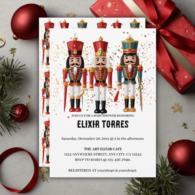 Baby Shower för guld Glitter Red & Blue Nutcracker Inbjudningar (Skapare uppladdad)