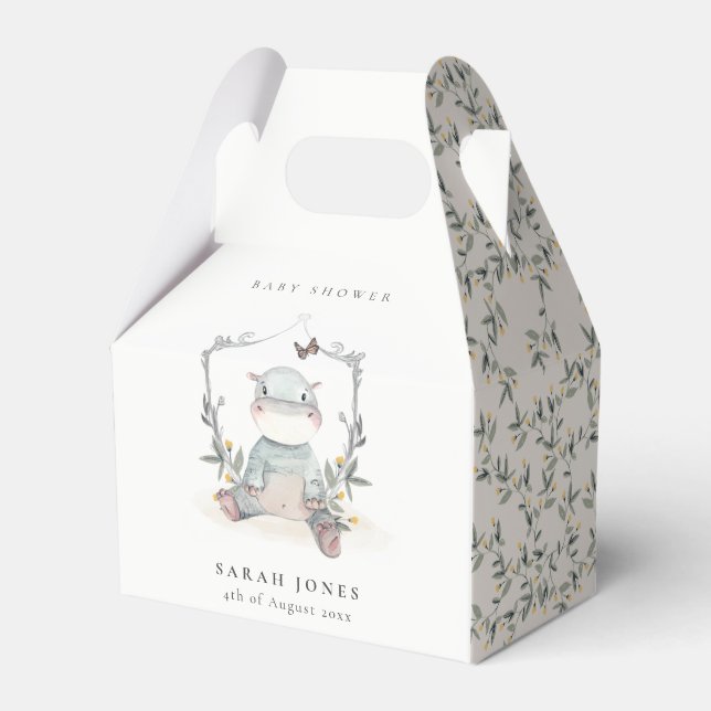 Baby Shower för Gult Baby Hippo Foliage Ballon Presentaskar (Framsidan Sidan)