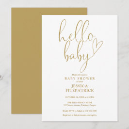 Baby Shower för hej Baby Guld Heart Script-skript Inbjudningar