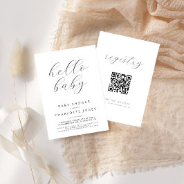 Baby Shower för hej Baby Modern Minimal QR-kod Inbjudningar