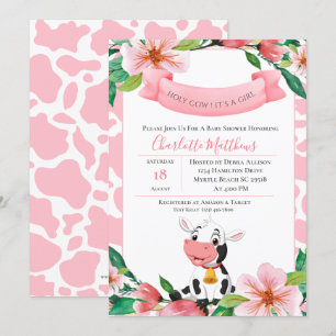 Baby Shower för Heliga Cow Rosa Blommigt   för kug Inbjudningar