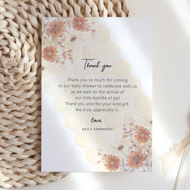Baby Shower för honung Buzzy Boho WildblommGirls B Tack Kort (Skapare uppladdad)