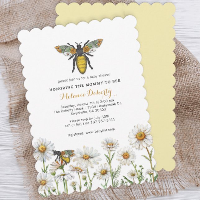 Baby Shower för honungsbin Bumblebee Wildblommor Inbjudningar (Bumblebee Baby Shower Invite)