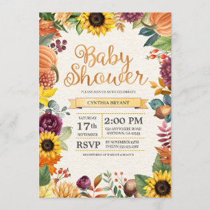 Baby shower för höst lövsolrosnedgång inbjudningar