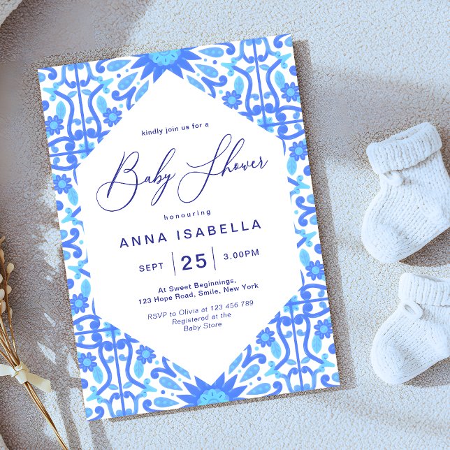 Baby Shower för italiensk inspirerad blå briljant Inbjudningar (Skapare uppladdad)