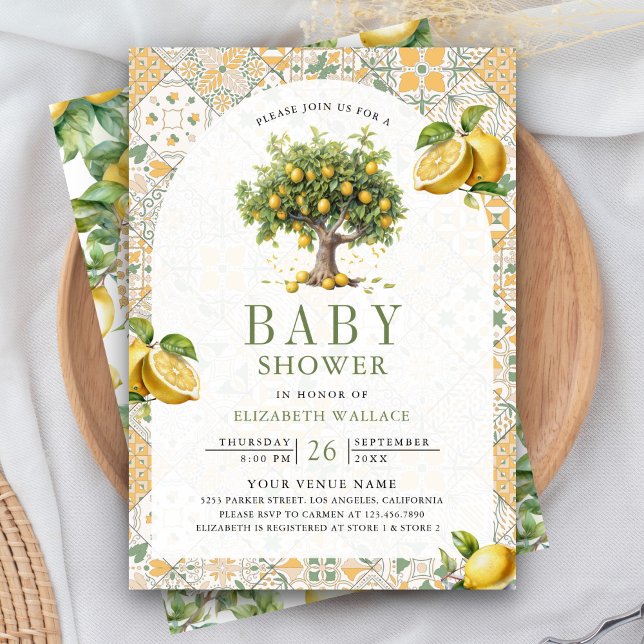 Baby Shower för italienska Tile Lemon Träd Arch QR Inbjudningar (Skapare uppladdad)