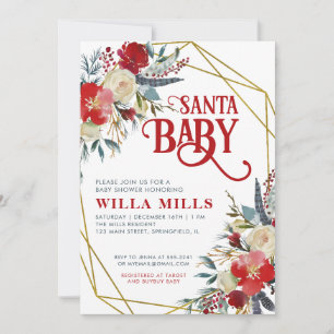 Baby Shower för juljud i Baby Red Greenery Guld Inbjudningar
