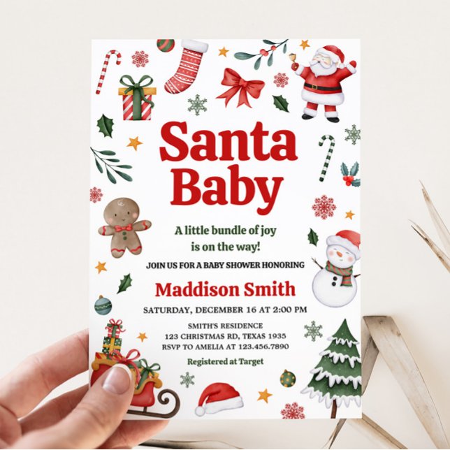 Baby Shower för jultomten Baby Inbjudningar (Christmas Santa Baby Baby Shower Invitation)