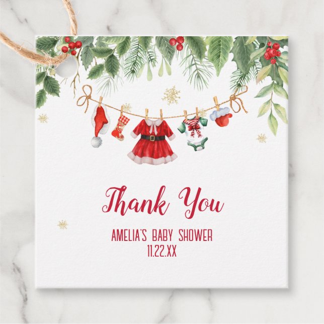 Baby Shower för jultomten Flicka-kläder Gåvor Etiketter (Framsida)