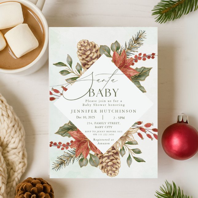 Baby Shower för julvinter i Baby Inbjudningar (Santa Baby Christmas Winter Baby Shower Invitation)