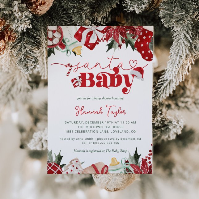 Baby Shower för julvinter i Baby Inbjudningar (Santa Baby Christmas Baby Shower Invitations)