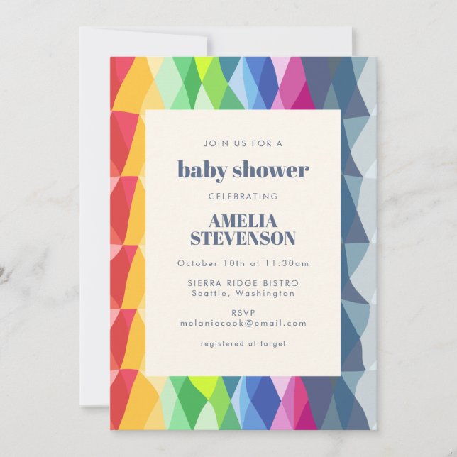 Baby Shower för kalk-Abstrakt Geometric Rainbow Pr Inbjudningar (Framsida)