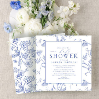 Baby Shower för kinesisk blå och vit Vintage-Blomm Inbjudningar