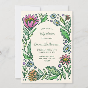 Baby Shower för konstnärlig skandinavisk Blommigt Inbjudningar