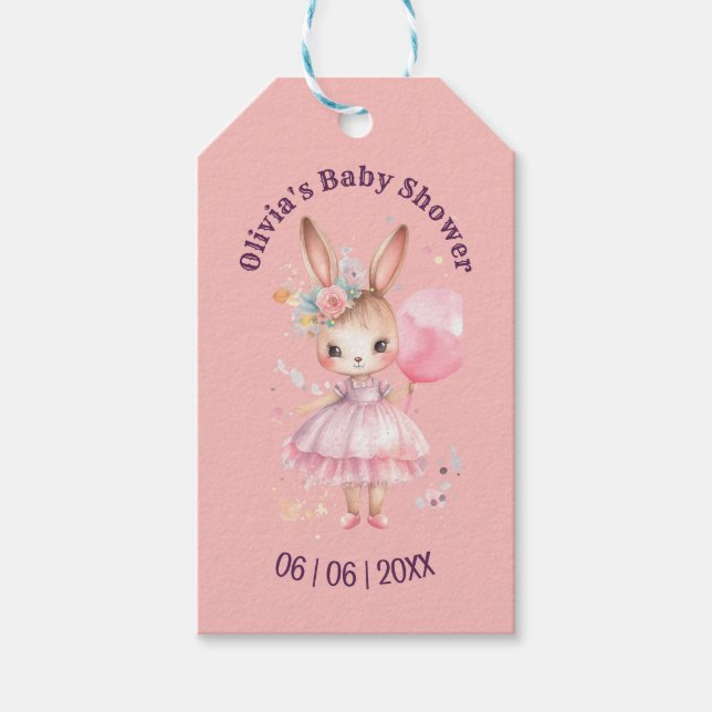 Baby Shower för kute Rosa Rabbit Presentetikett (Framsidan)