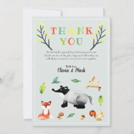 Baby Shower för kute Woodland Forest Animals Tack Kort
