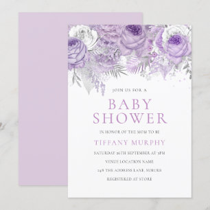 Baby Shower för Lavender Lila Gnistra Blommigt Bab Inbjudningar