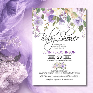 Baby Shower för Lavender Lila Violet Blommigt Inbjudningar