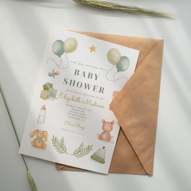 Baby Shower för Leksak i Cute Baby Nalle Inbjudningar (Skapare uppladdad)