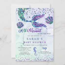 Baby Shower för lila Grönt Modern Glitter Sjöjungf Inbjudningar