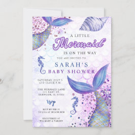 Baby Shower för lila Rosa Modern Glitter Sjöjungfr Inbjudningar