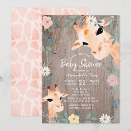 Baby Shower för mamma & Baby Giraffe Rustic Wood B Inbjudningar