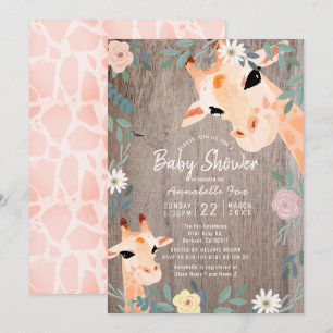 Baby Shower för mamma & Baby Giraffe Rustic Wood B Inbjudningar