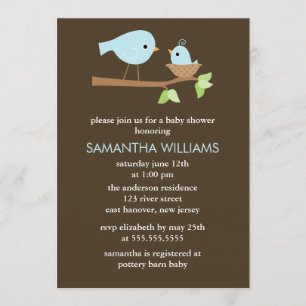 Baby shower för mamma- och babyfågelpojkar inbjudningar