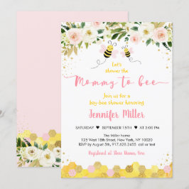 Baby Shower för mamma till Bee Rosa Guld Blommigt Inbjudningar