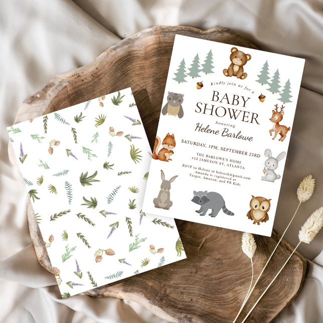 Baby Shower för matlagningsdjur Inbjudningar (Cute Woodland Animals Baby Shower Invitation)